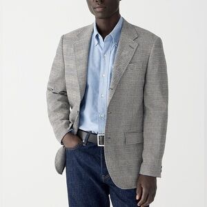J.Crew Grey Kenmare Relaxed-fit Checkered blazer in cotton-linen blend Sz 40L